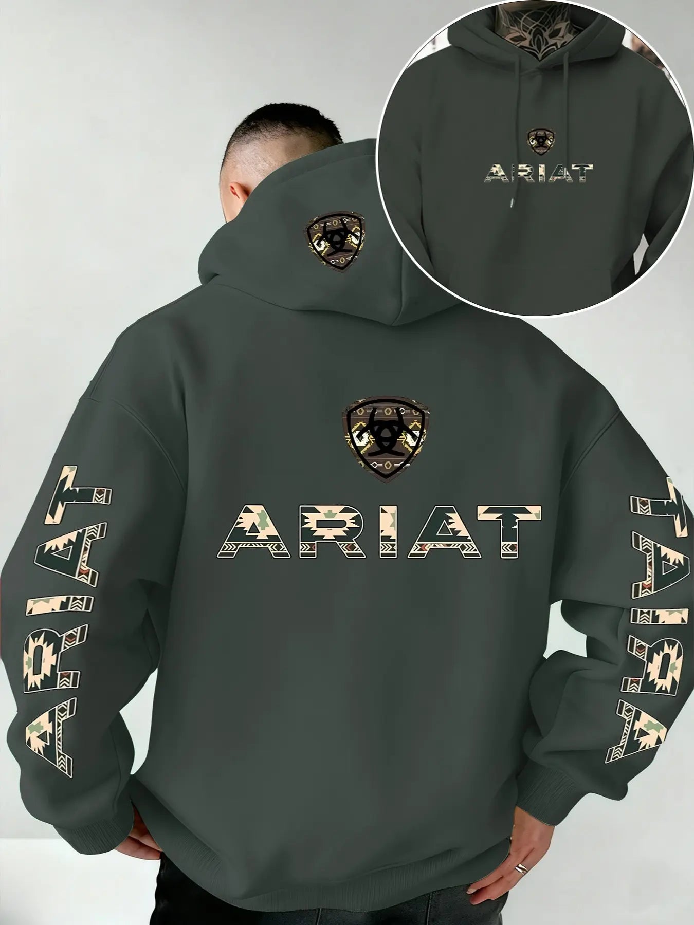 Ariat Letter Print Hooded Sweatshirt – Western Style Graphic Pullover, Rugged Outdoor Country Hoodie, Unisex Casual Apparel