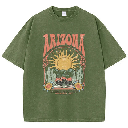Fashion Women Cotton Washed T-Shirt Beautiful Arizona Wildlife Vacation Invites You Print Tops Casual Loose Tees Vintage Clothes