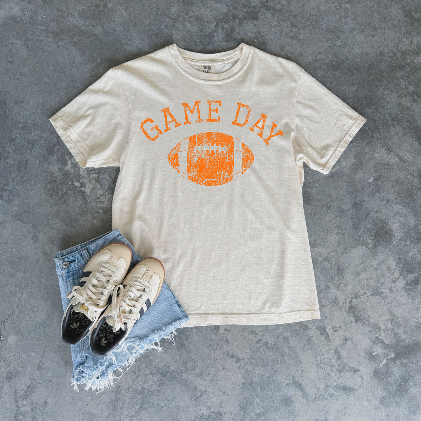 Custom School Color Game Day Distressed Football Graphic Tee