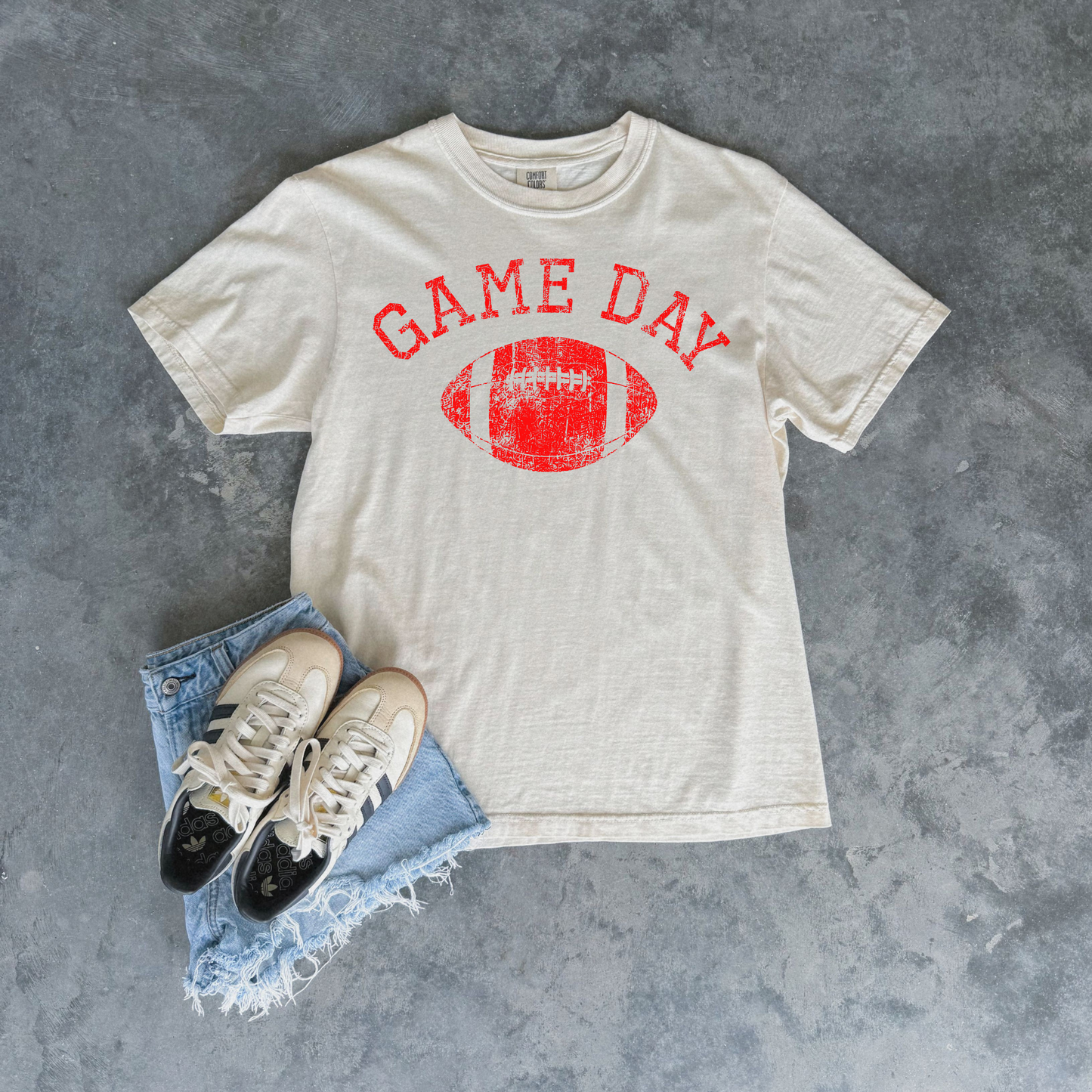 Custom School Color Game Day Distressed Football Graphic Tee